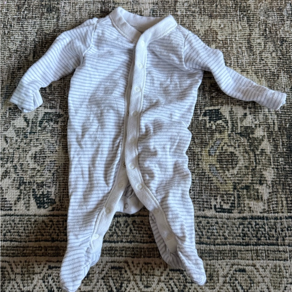 Old Navy Soft Striped White & Light Gray Baby One-Piece Romper